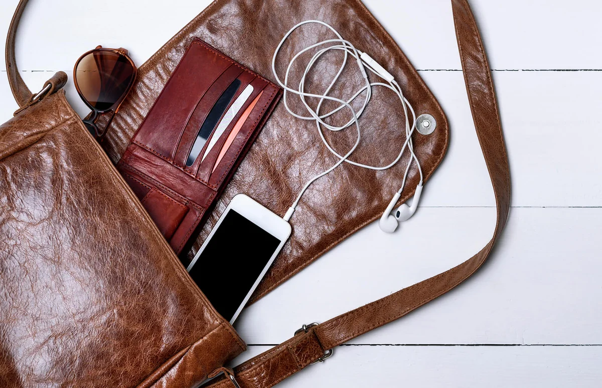 open female brown leather bag,