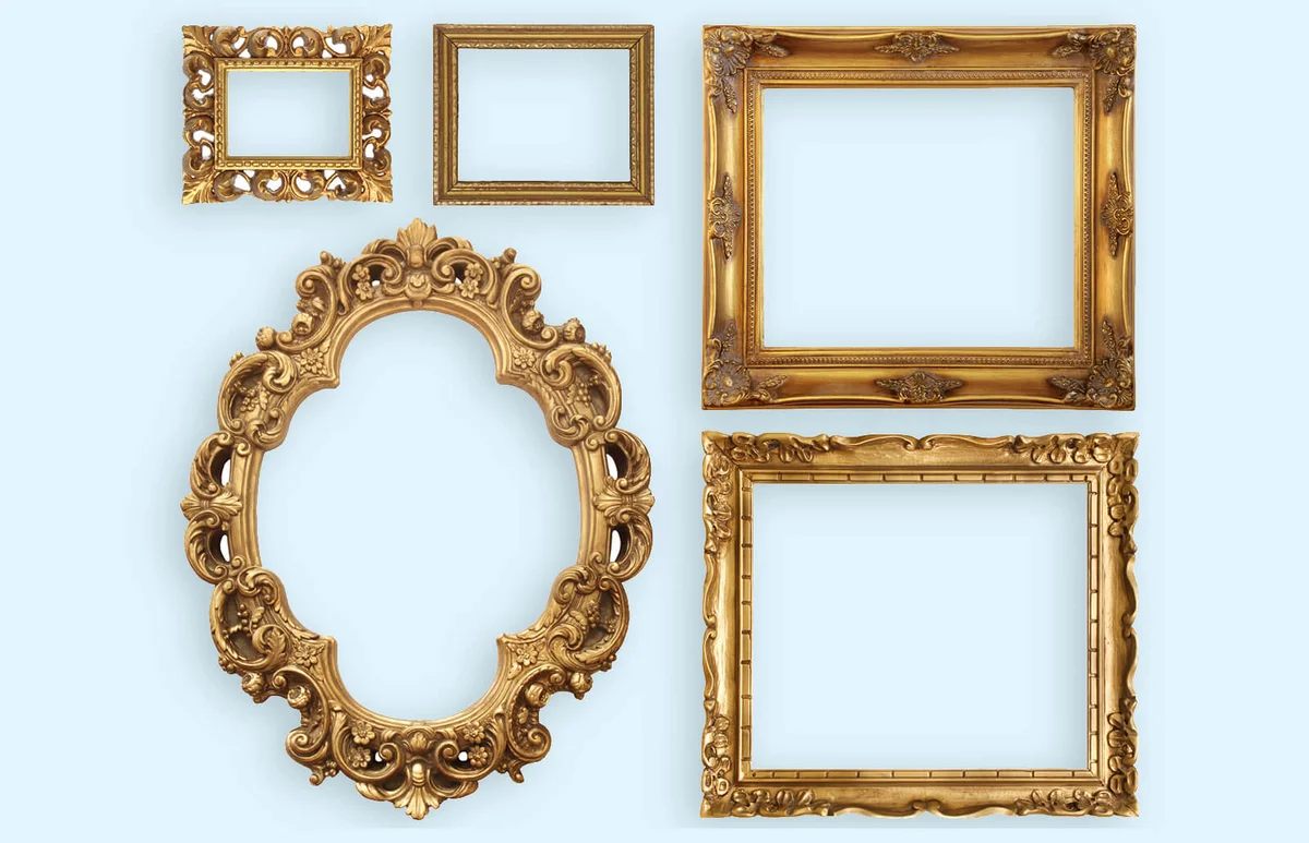 Set of five gold frame designs