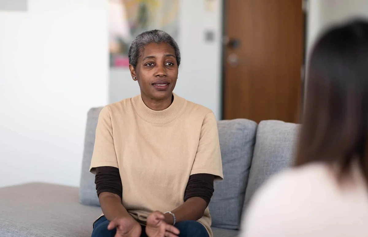 Sad woman at therapy