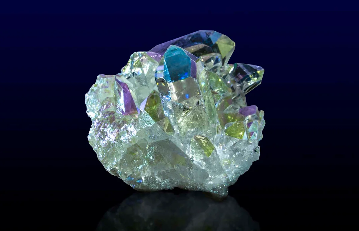 Titanium rainbow aura quartz crystal cluster