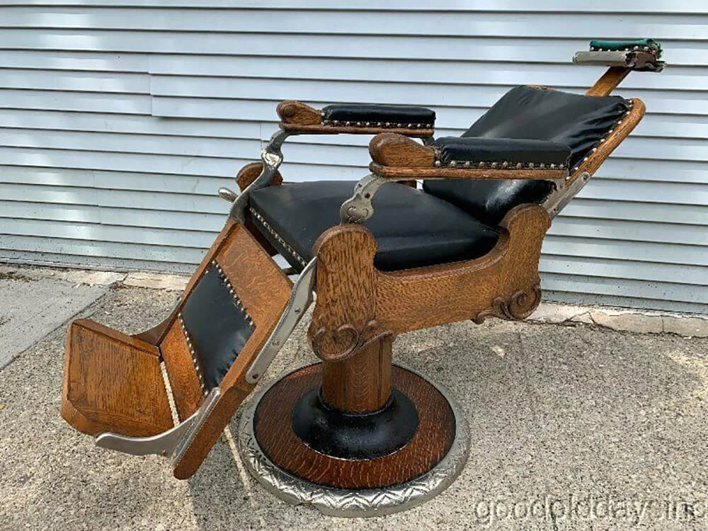 Antique Oak Barber Shop Chair Made in Chicago Louis Hanson Company