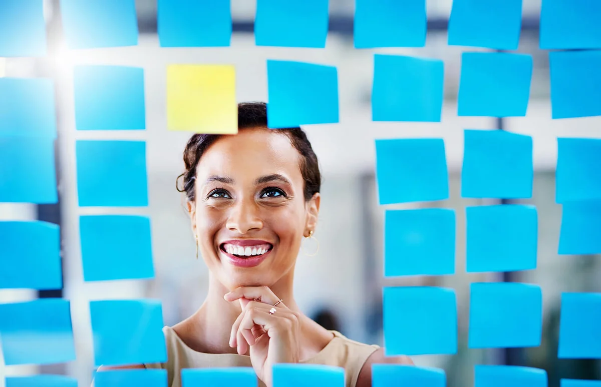 woman having a brainstorming session in a modern office