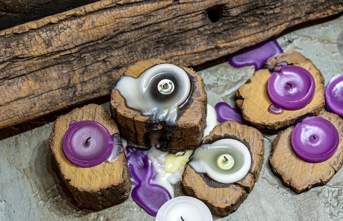 dull candles with ornate wood and scented and energetic incense