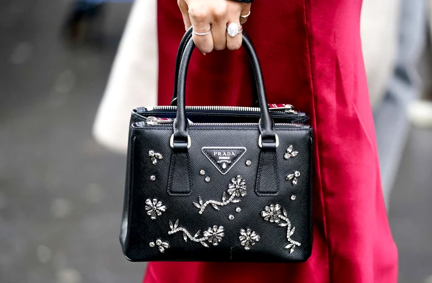 Black Prada leather bejeweled bag