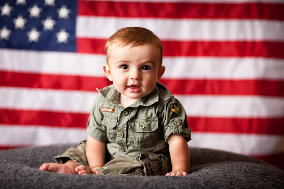Patriotic Baby Boy with American Flag Background