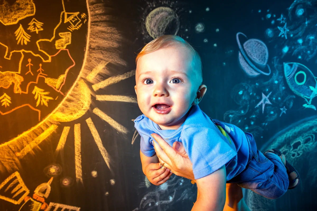 Kid astronaut in outer space