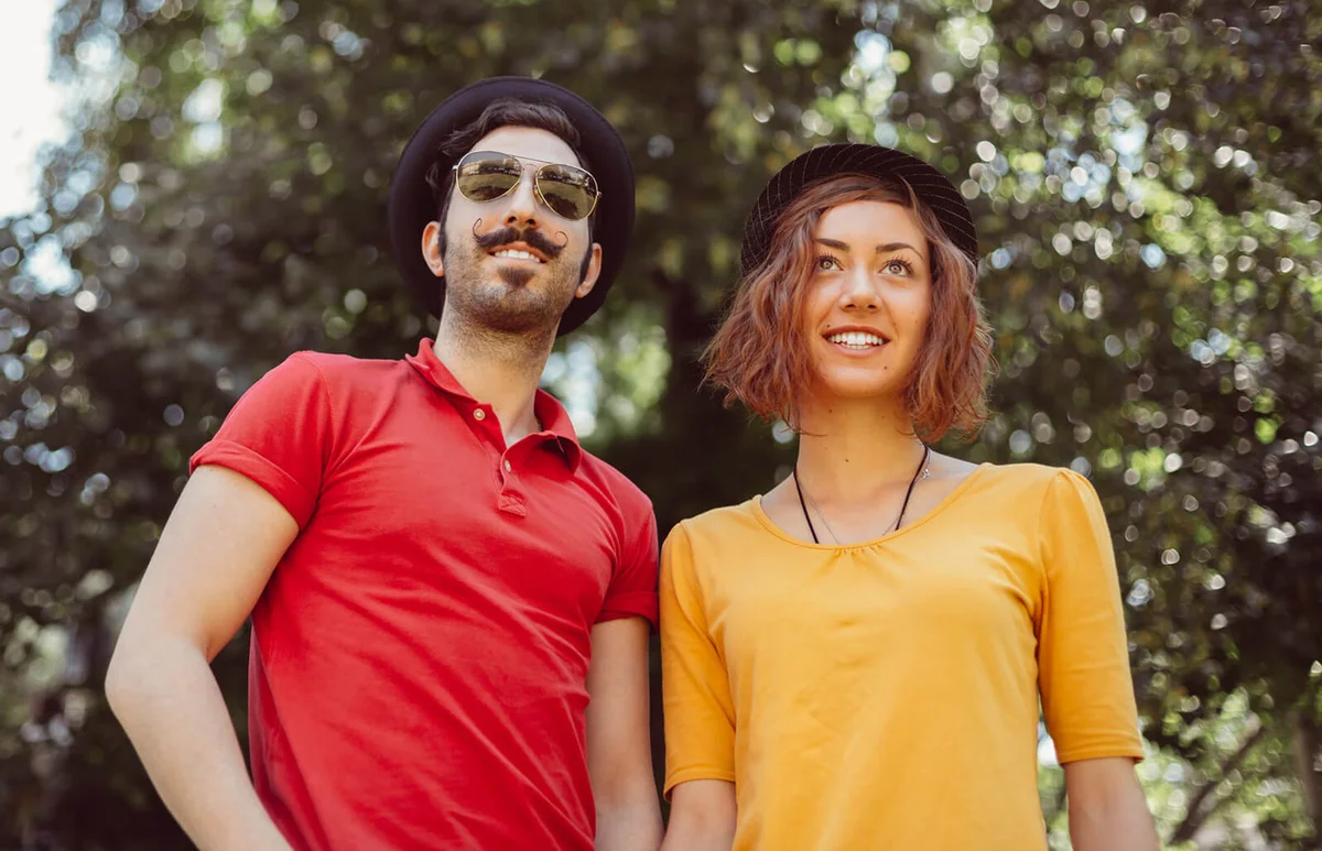 Young couple's portrait among nature