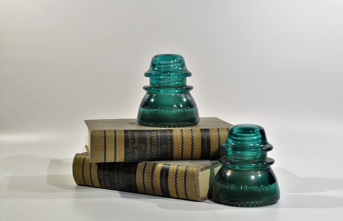 Hemingray 42 Insulators Blue Glass Made in USA Telephone Telegraph/ industrial decor/ industrial bookends