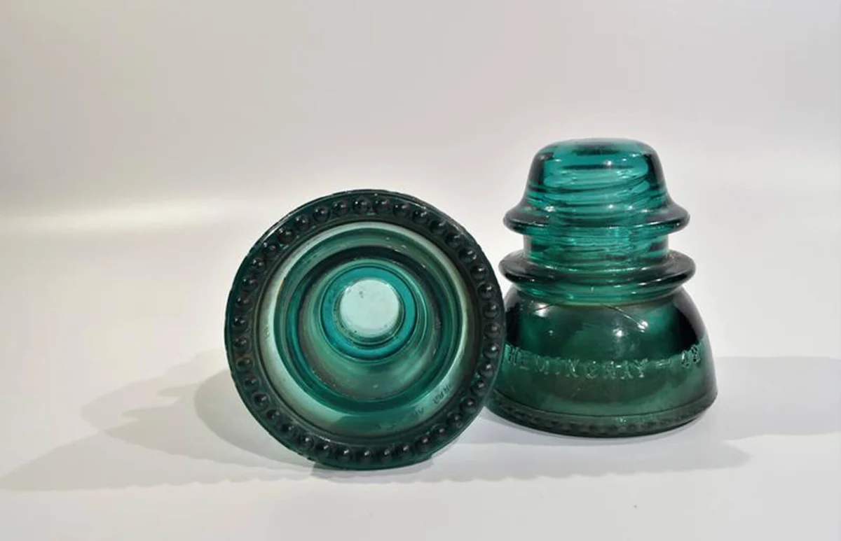 Hemingray 42 Insulators Blue Glass Made in USA Telephone Telegraph/ industrial decor/ industrial bookends