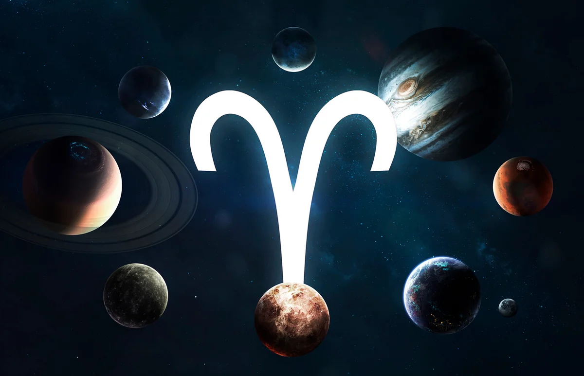 Zodiac sign Aries in the middle of the Solar system