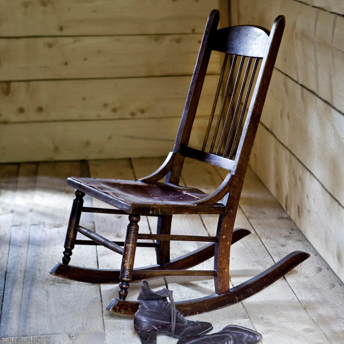 Antique Rocking Chair and Boots with Window Light