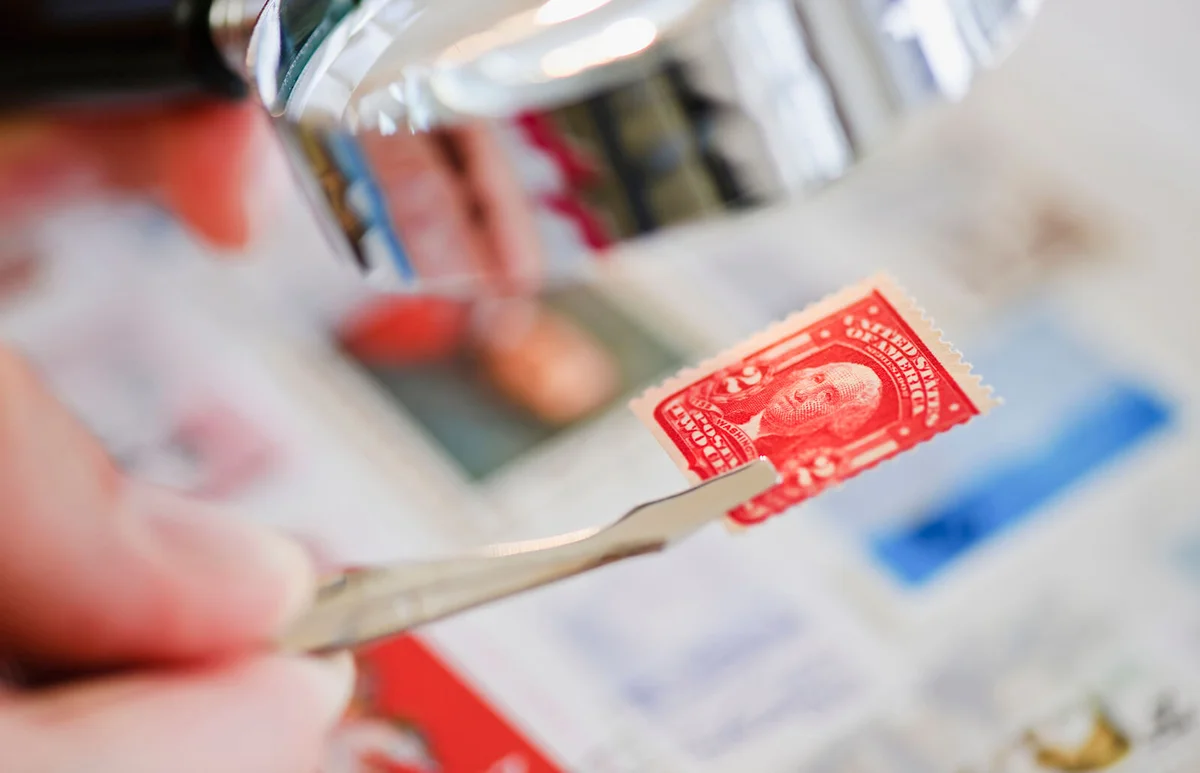 Looking at stamp