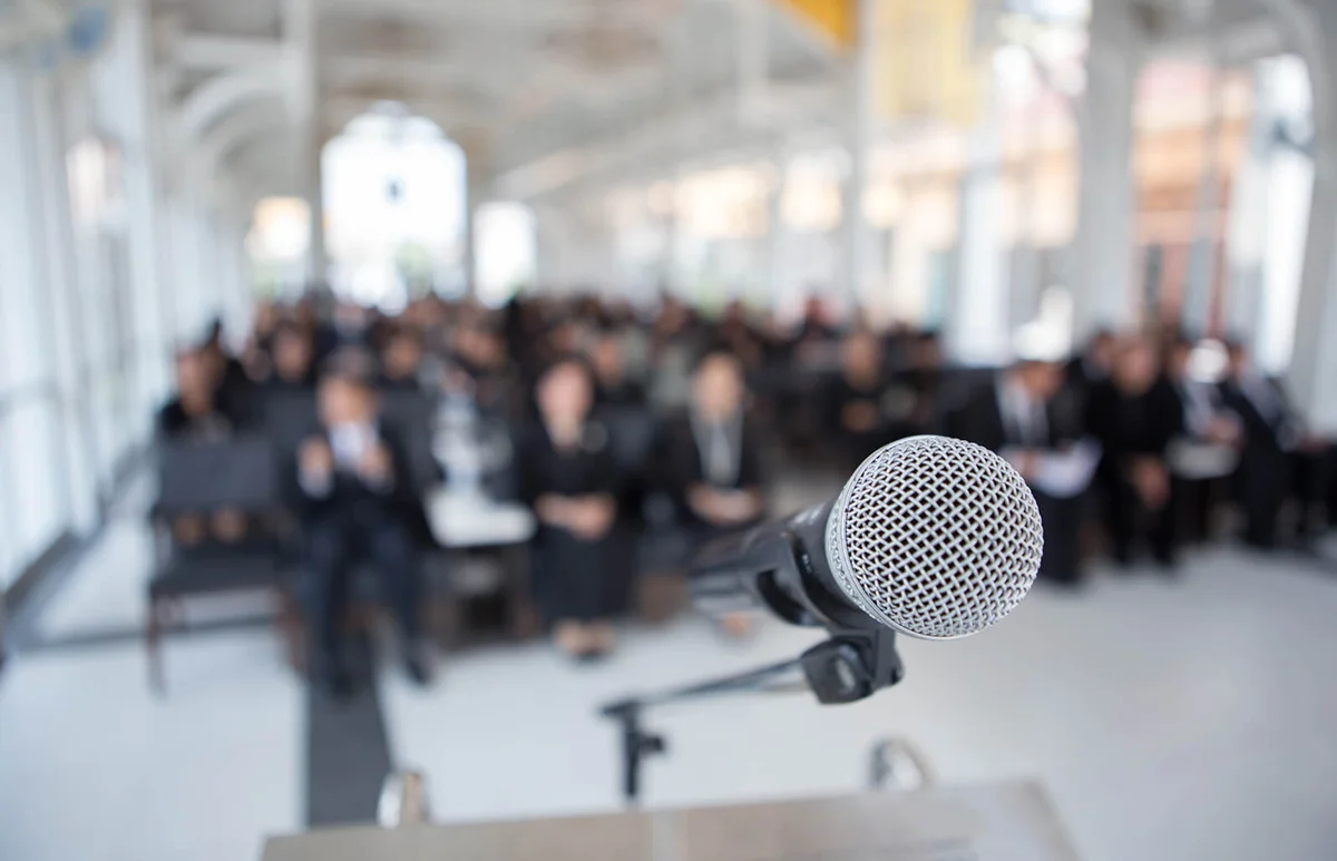 Microphones on the funeral podium