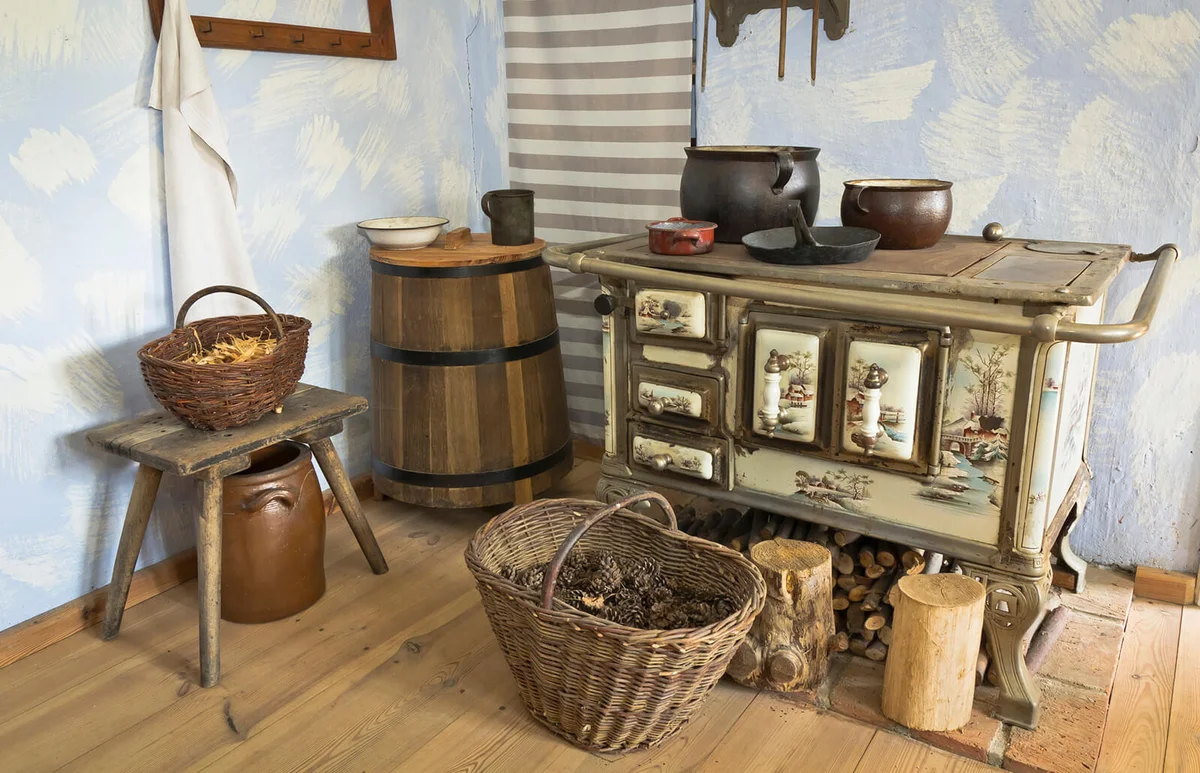 Old rustic kitchen interior in an old farmhouse