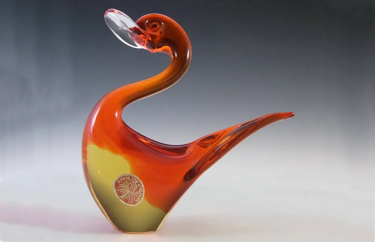 Murano Vintage Red & Amber Venetian Glass Swan Sculpture