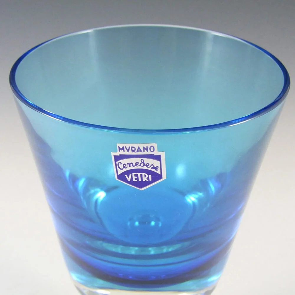 Cenedese Murano Labelled Blue Vintage Glass Candle Holder