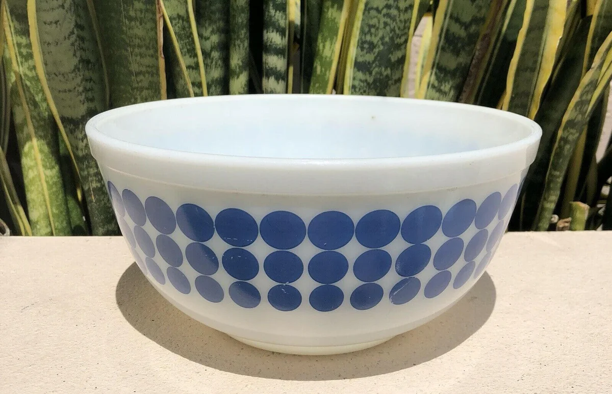 Vintage Pyrex New Dots Blue Polka Dot 403 Mixing Bowl Mid Century Glass Dish