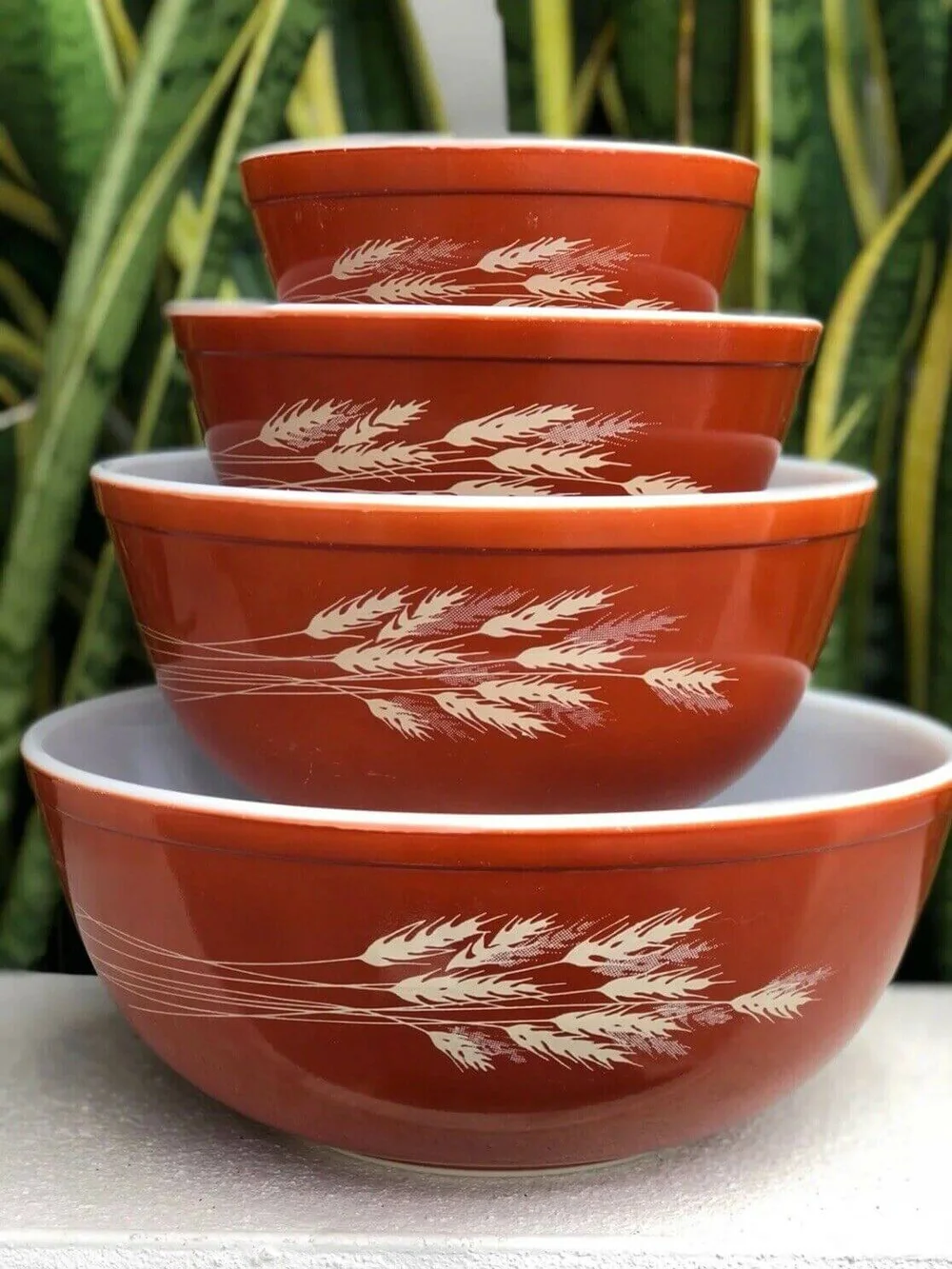 Vintage Pyrex Autumn Harvest Rust 401 Mixing Bowl Mid Century Wheat Glass Dish