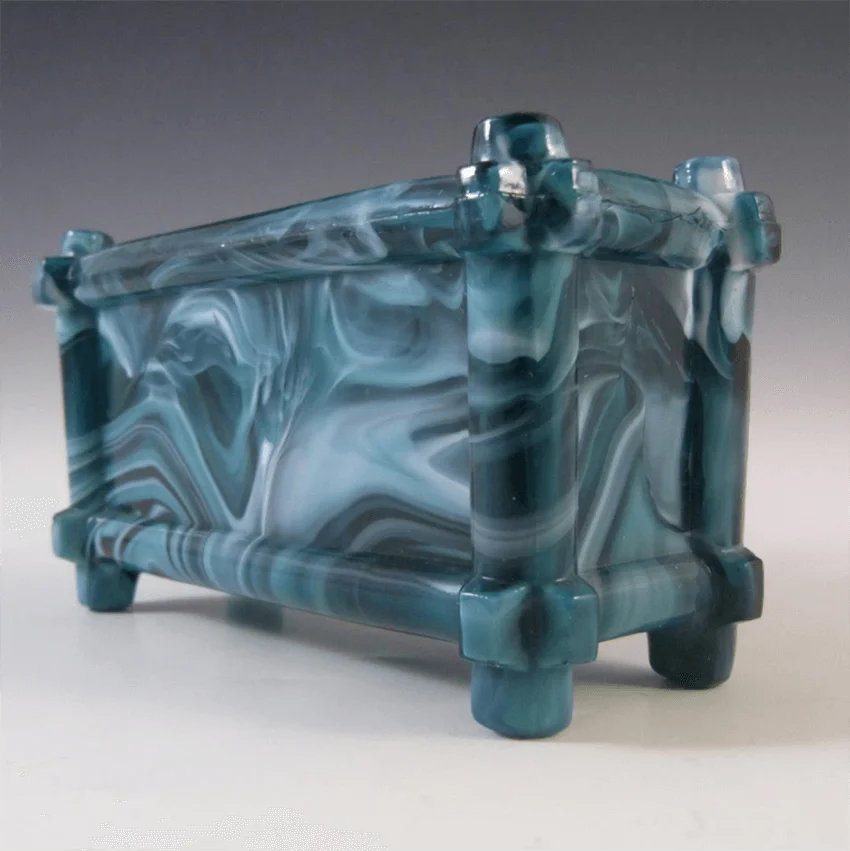 Sowerby #1231 MARKED Victorian Turquoise Malachite/Slag Glass Bowl