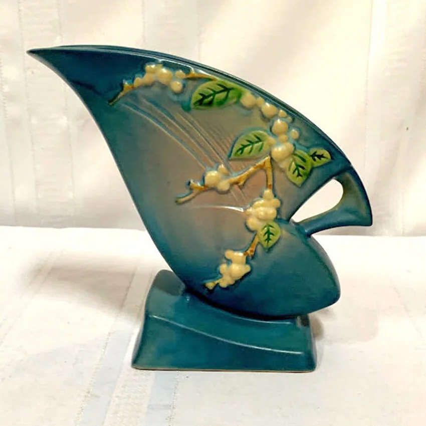 Roseville Pottery, Snowberry, Blue Large Pillow, Window Planter Vase, Very Nice