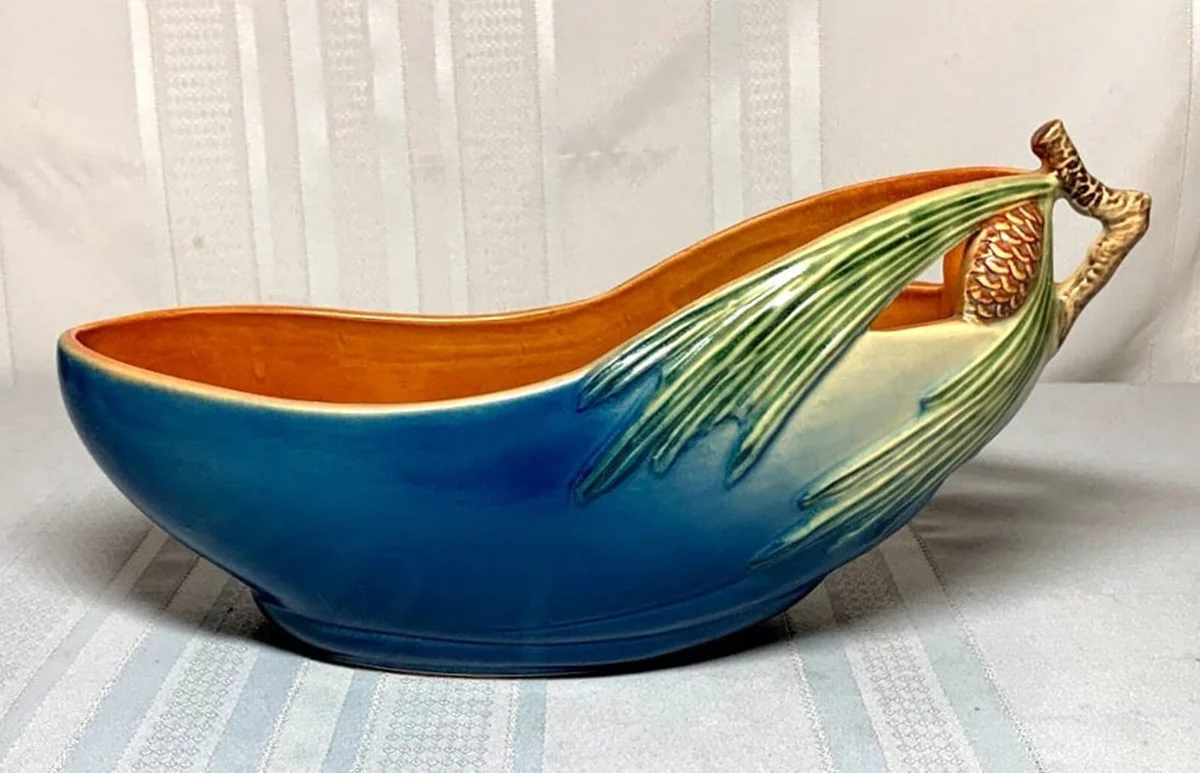 Roseville Pottery, Pinecone, Blue Large Window Planter, Vase, Unusual Form, Nice