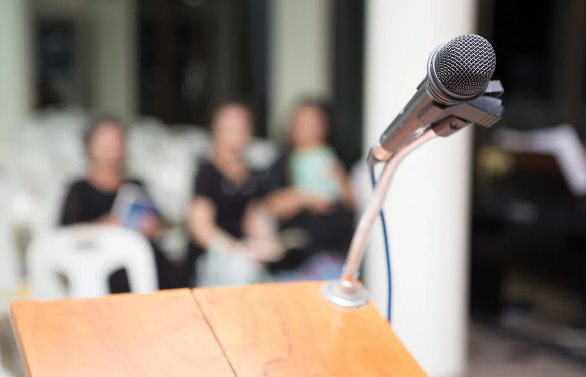 Microphones on the funeral podium