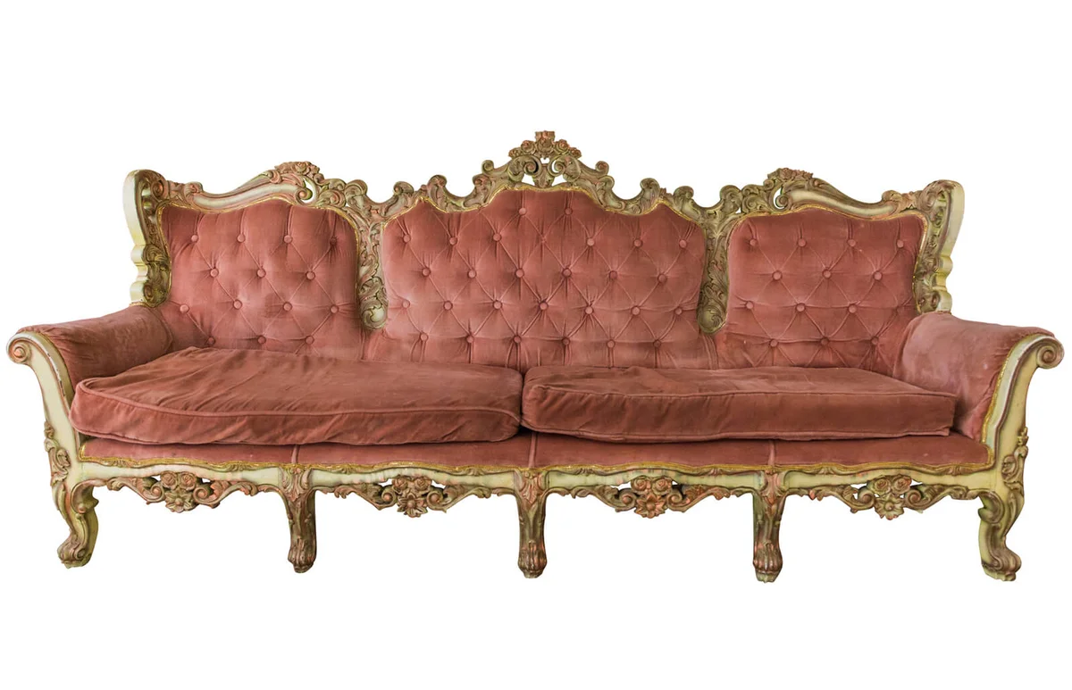 Vintage Antique Louis XV French Rococo Tufted Back Hand Carved Sofa