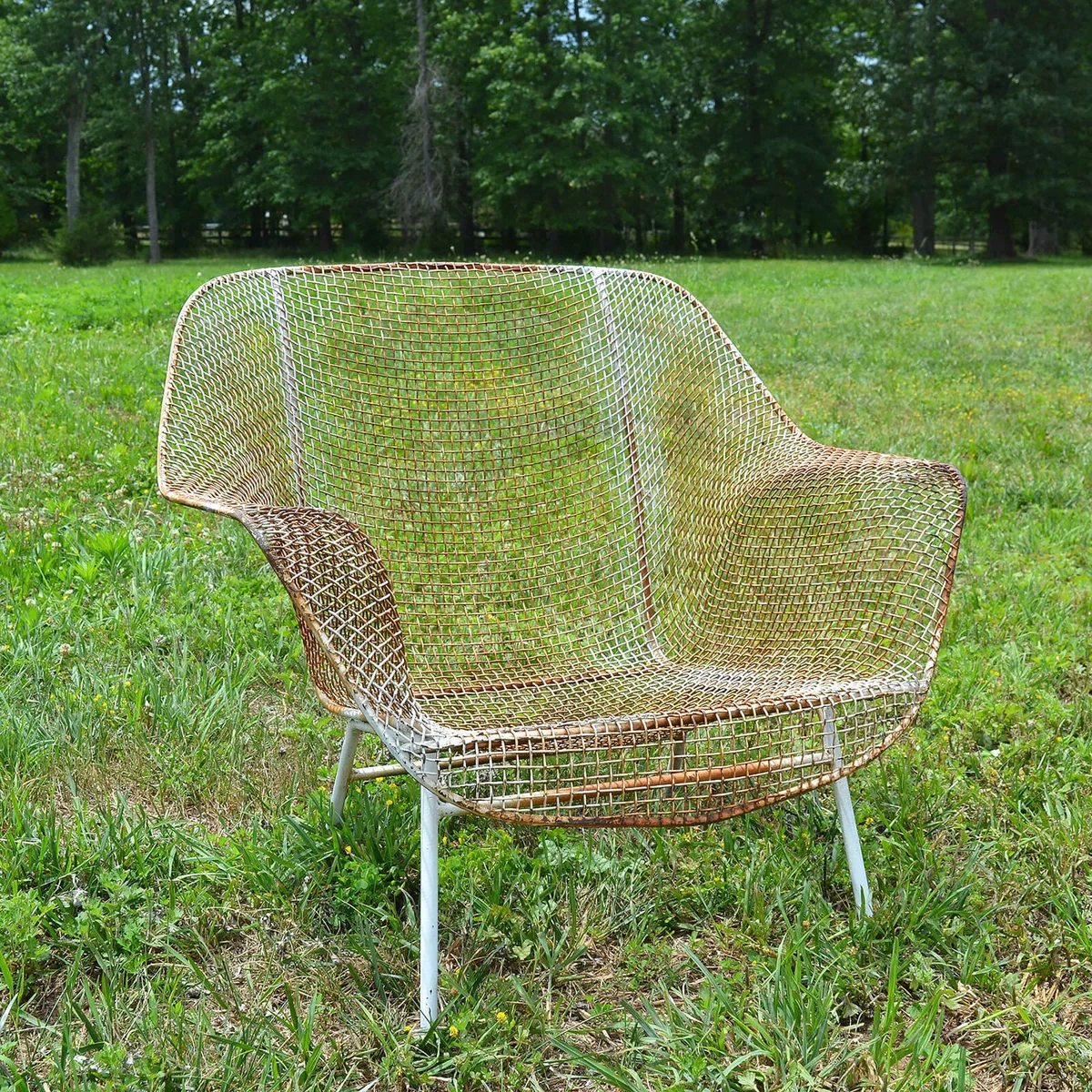 Vintage Russell Woodard Sculptura Metal Mesh Wrought Iron Lounge Chair Mid Century Modern