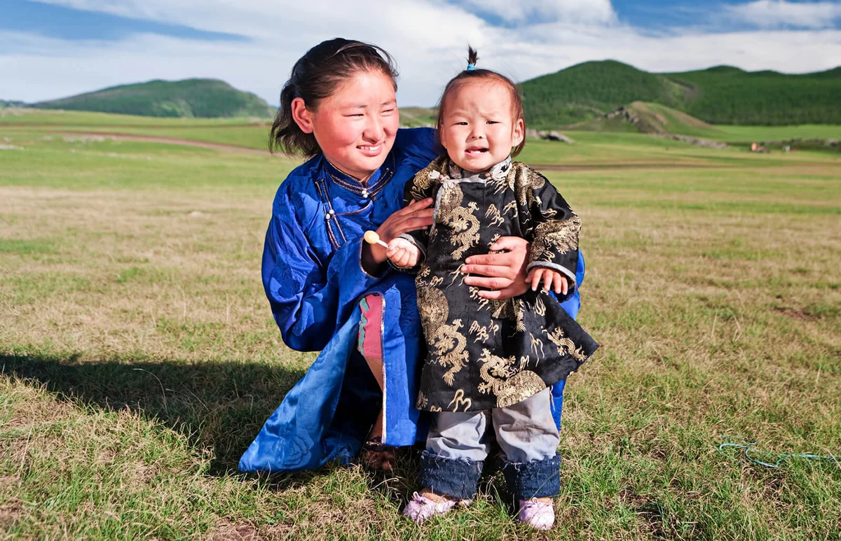 Mongolian mom and baby