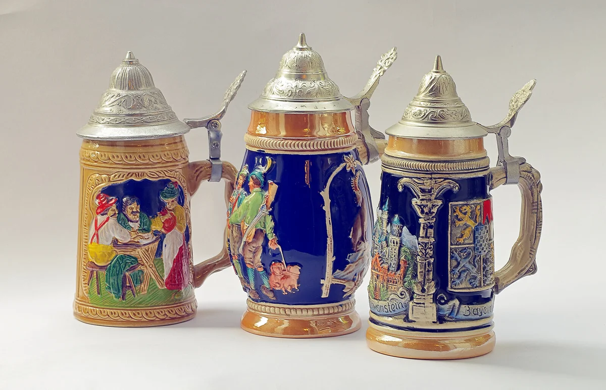 beautifully decorated traditional German mugs for beer