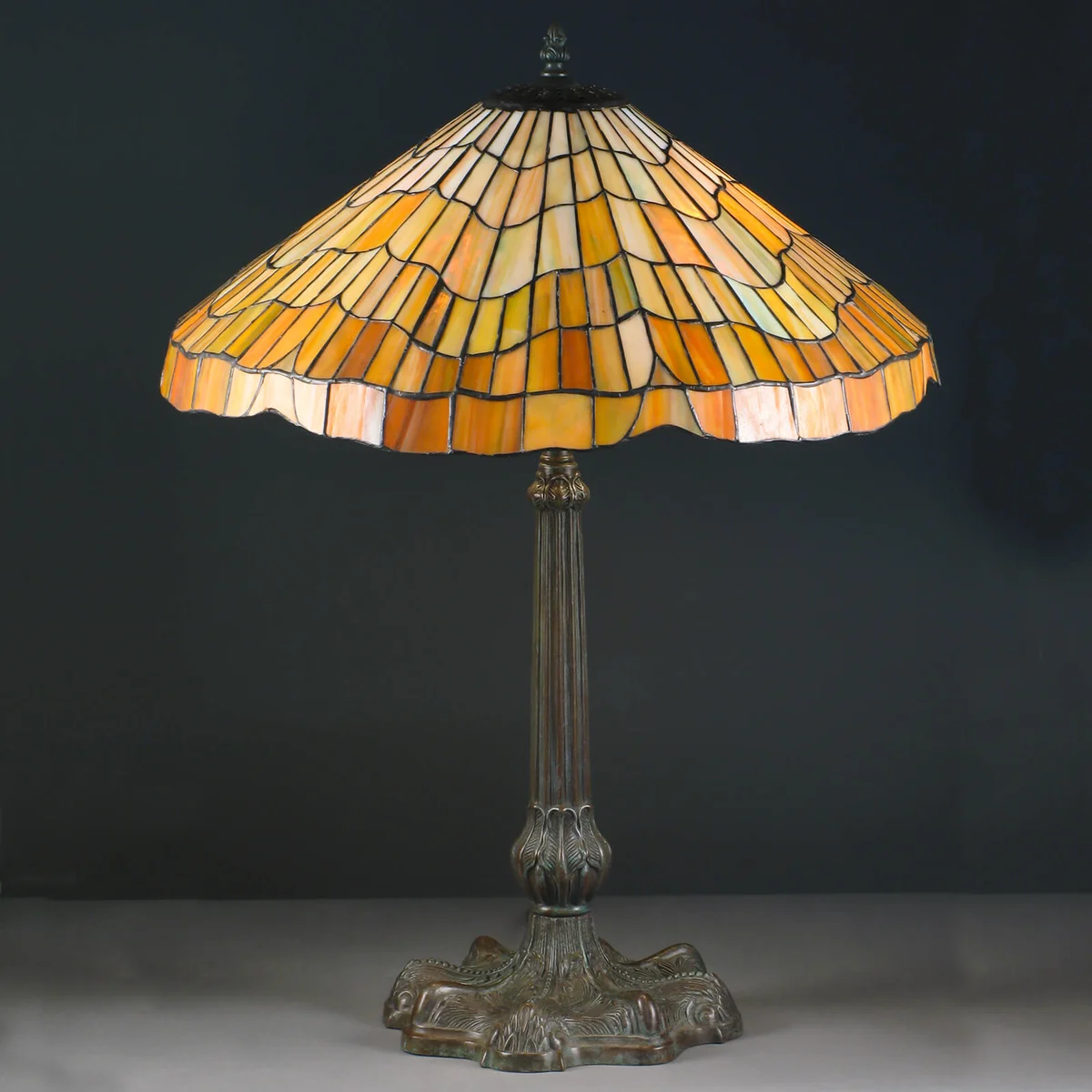 Vintage slag glass table lamp with orange shade