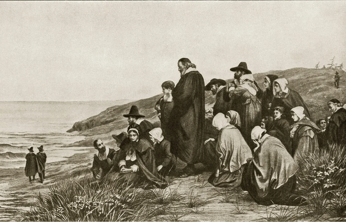 Departure of the Mayflower Engraving