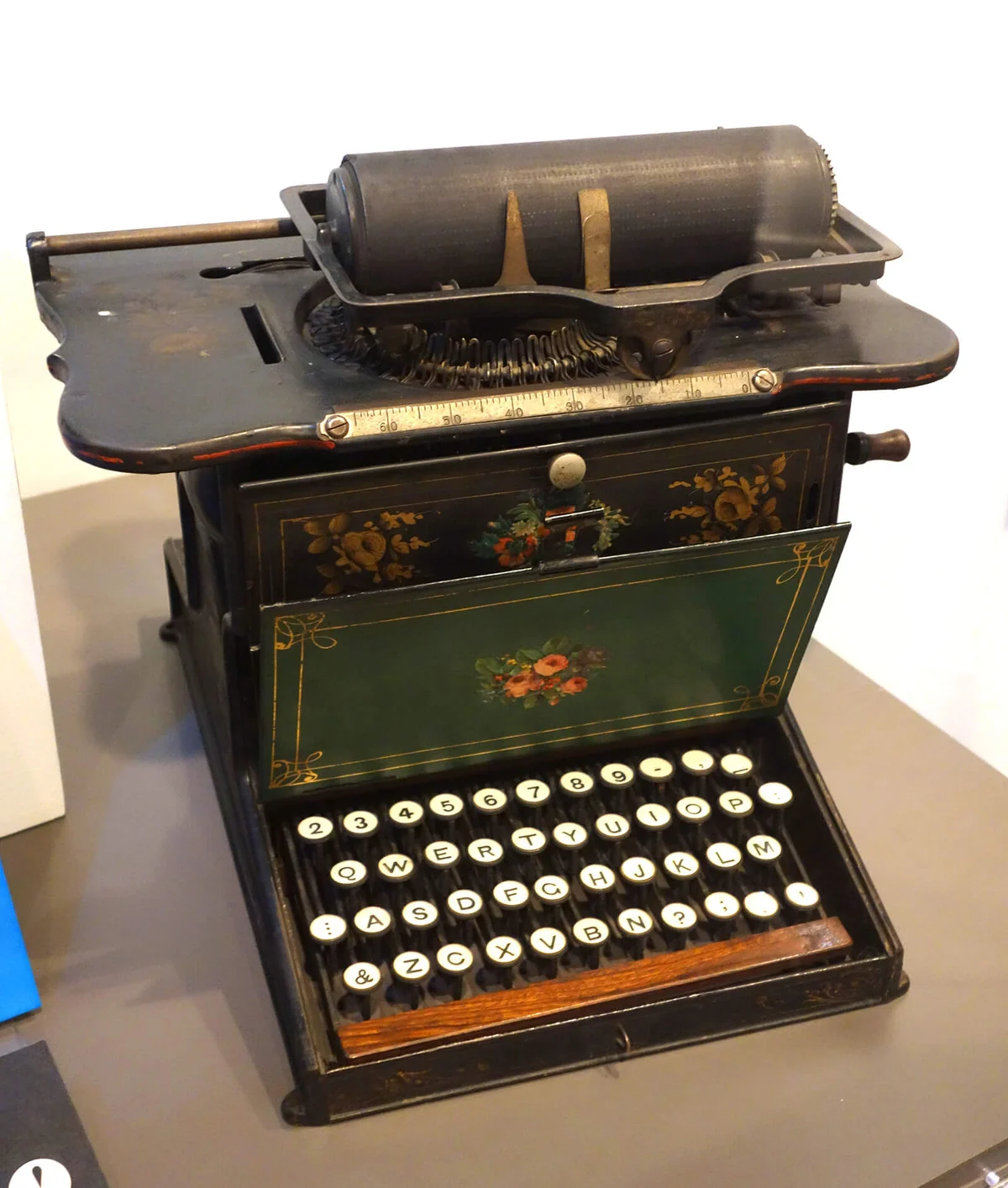 Remington No. 1 typewriter, made by Remington & Songs, Ilion, NY, 1873-1878, the first Sholes & Glidden model typewriter made by Remington - Wisconsin Historical Museum