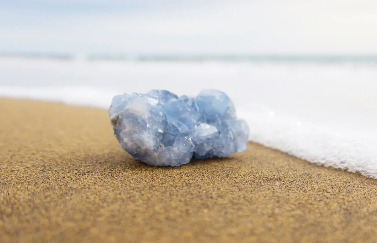 Close-up of Celestite on shore at beach