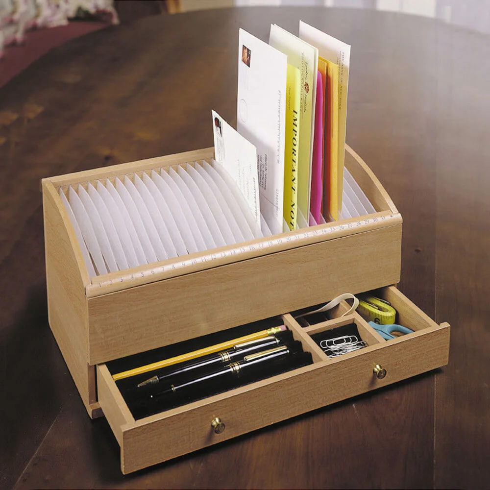 Wooden Desk Organizer w/ Drawers Office Desktop Stand Tabletop Rack File Holder-31 Day Bill Box