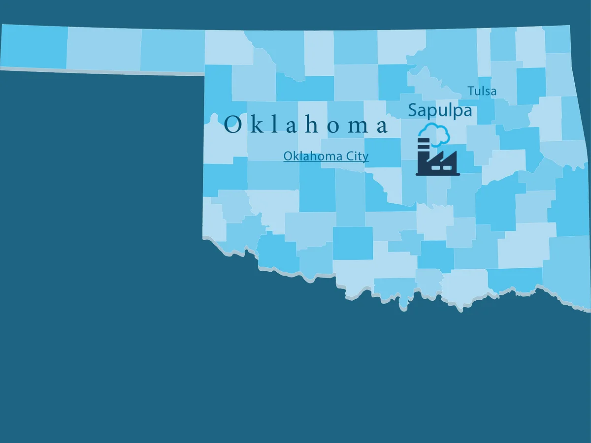 Map of Oklahoma showing where the Frankoma  factory is