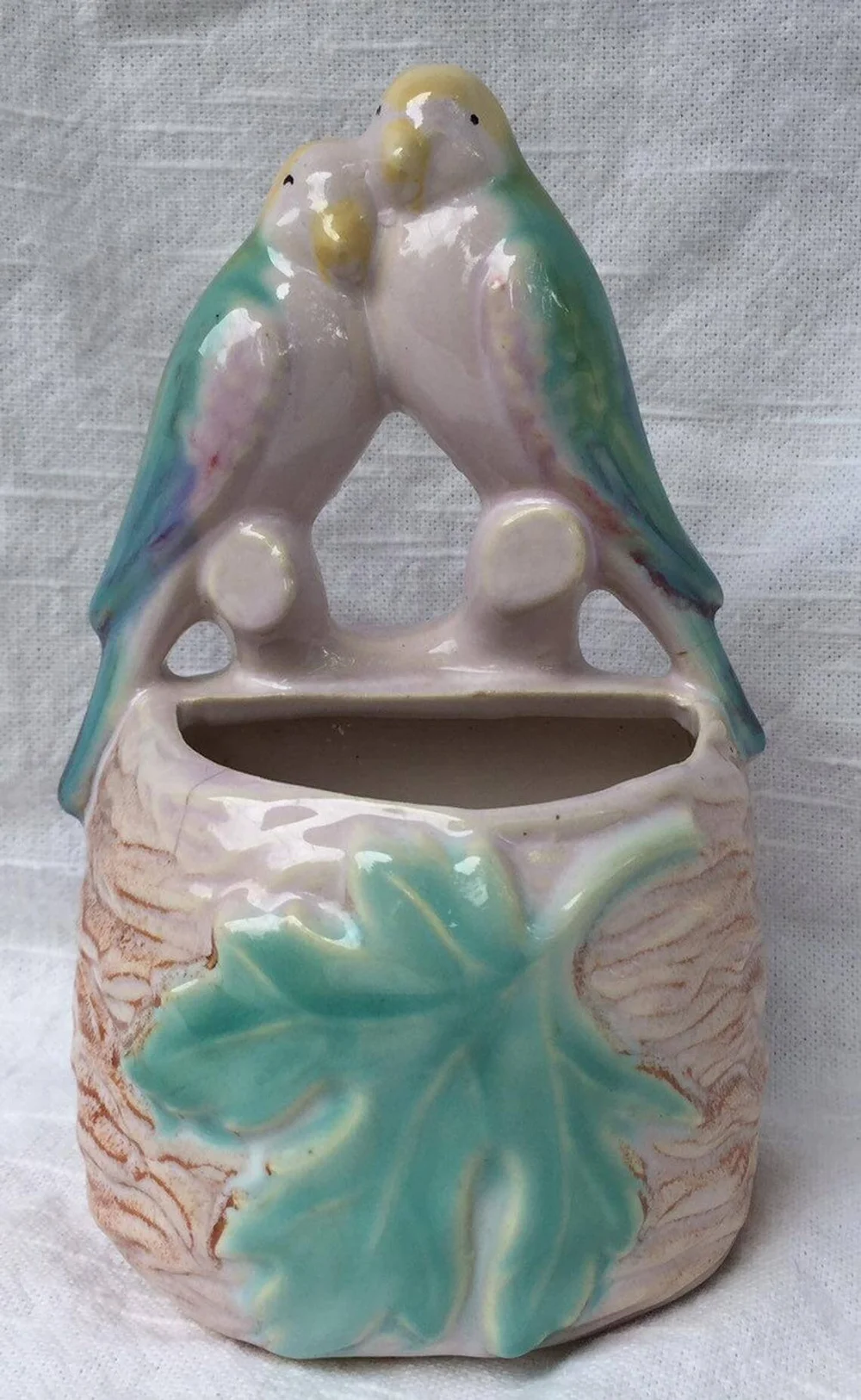 Vintage Parrots / Love Birds Wall Pocket / Planter by Morton Pottery. Circa 1940-50.