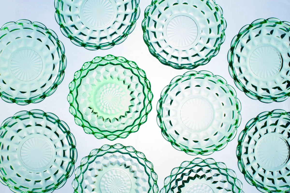 Green Depression glass bowls - Anchor Hocking Waterford pattern