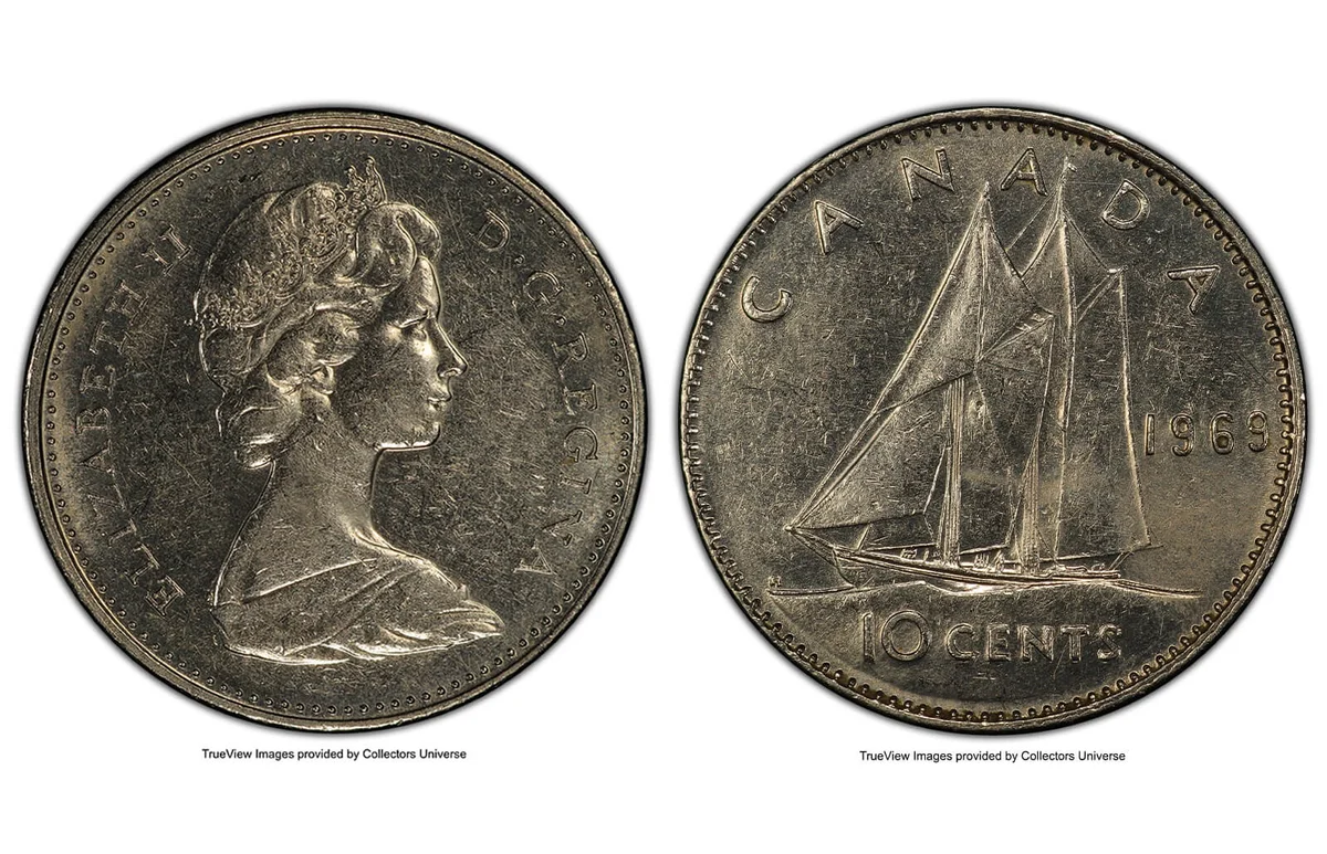 Canada, Elizabeth II "Large Date - Large Ship" 10 Cents 1969