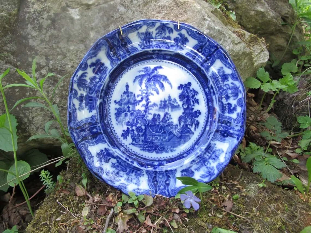 KYBER ~ by W. Adams & Co. 10 inch Plate Staffordshire England Transferware Chinoiserie Pagoda Chip on Rim but Displays beautifully!