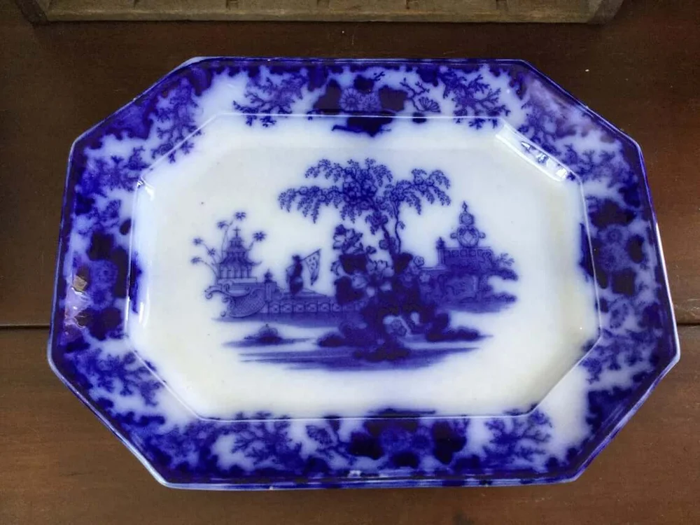 Antique Flow Blue J & G Alcock “Scinde” Pattern 16” Platter / 1840