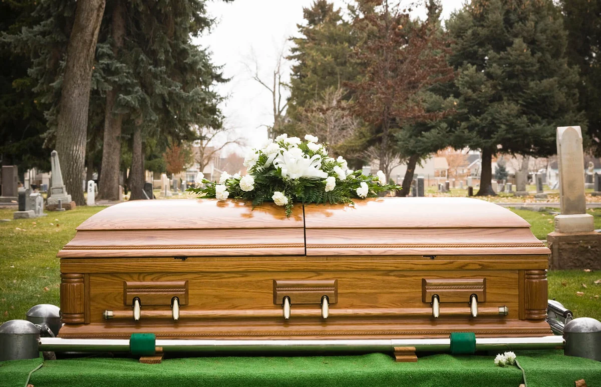 coffin at a cemetery