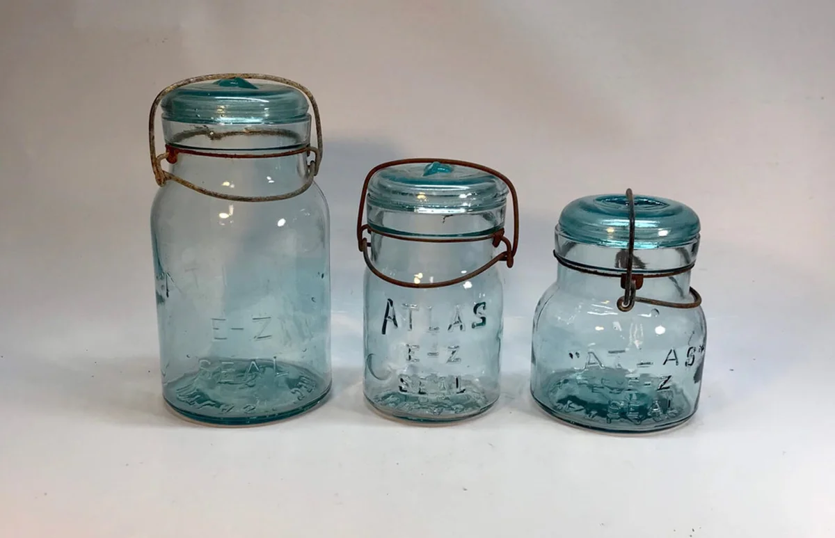 Aqua Glass ATLAS E-Z SEAL Mason Jars, Lightning Jars