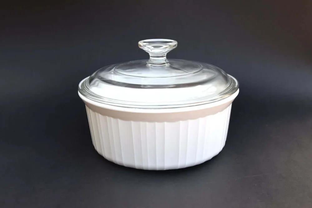 Vintage 1.6 Litre French White Corning Ware | Round Casserole F - 5 - B | Clear Pyrex Lid G 5 C | 1 1/2 Quart