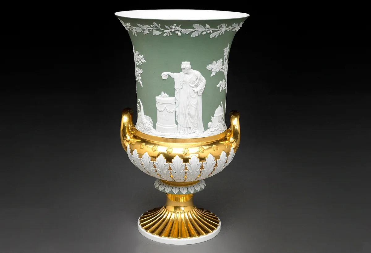 A porcelain vase made at the Meissen manufactory in the Wedgwood style