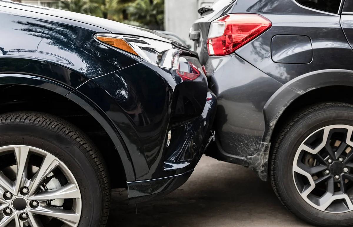 Damaged bumpers from car accident