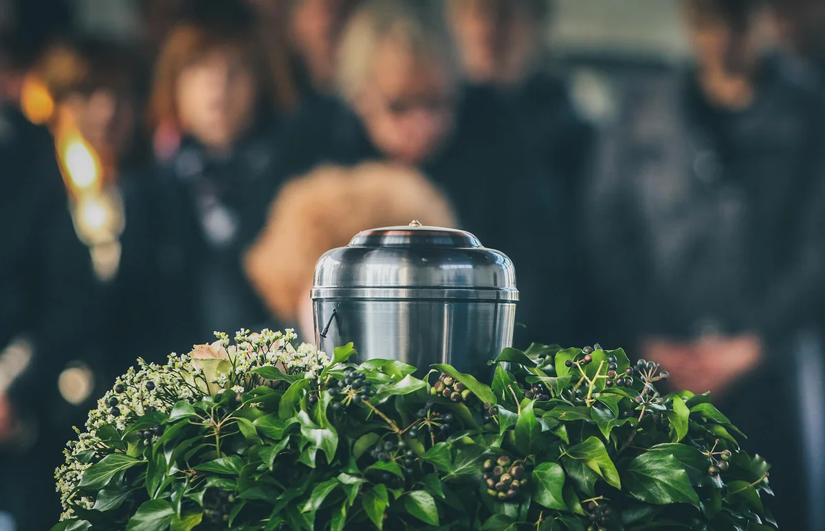 Metal urn at a funeral