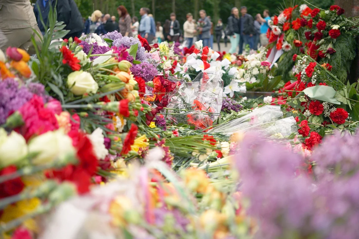 Lots of flowers in a memorial service