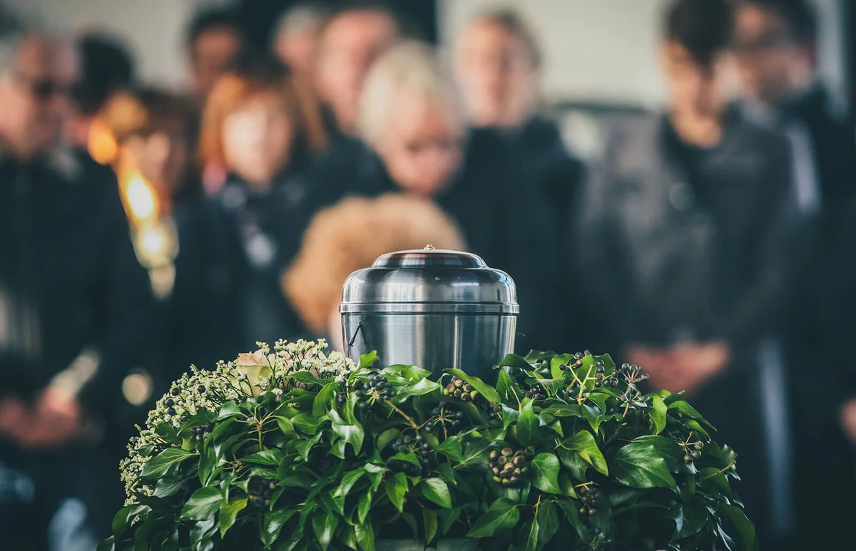 Metal urn at a funeral