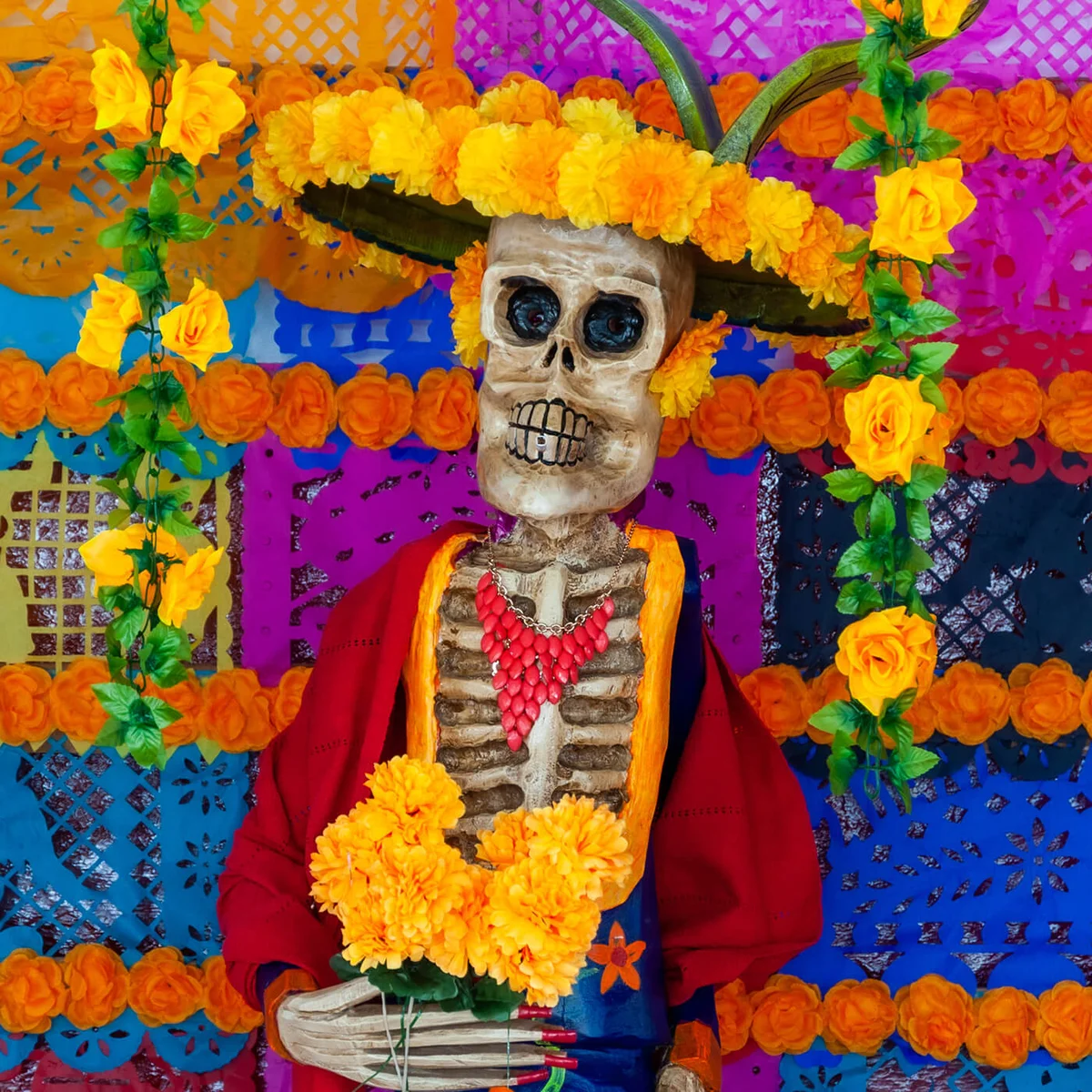 Yellow flowers at Day of the Dead celebration